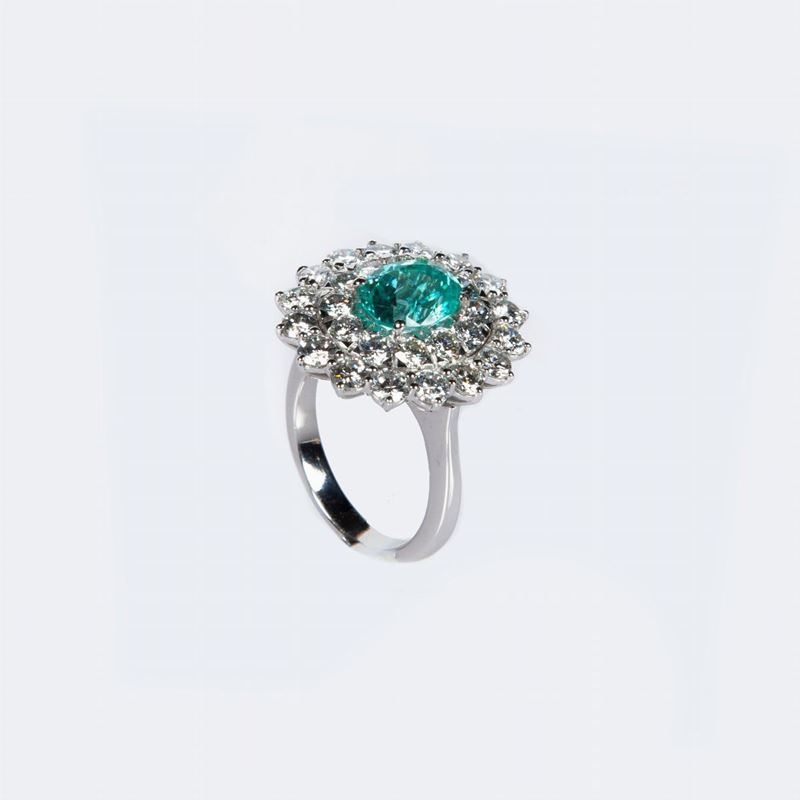 Anello in Oro Tormalina Paraiba e Brillanti