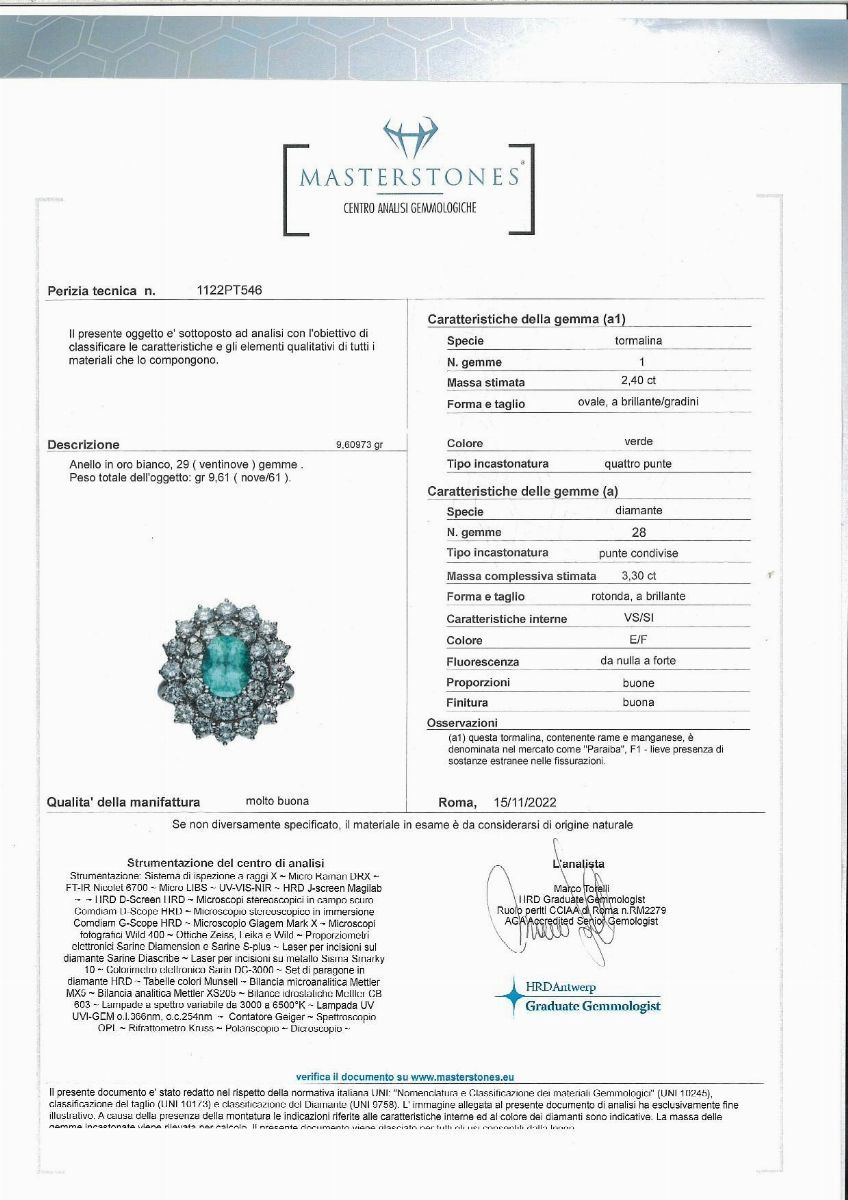Anello in Oro Tormalina Paraiba e Brillanti