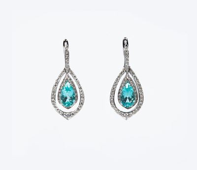 Coppia di Orecchini in Oro, Tormalina Paraiba e Brillanti