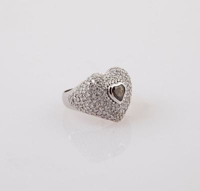 Anello a Cuore in Oro, Brillante e Diamante Fancy