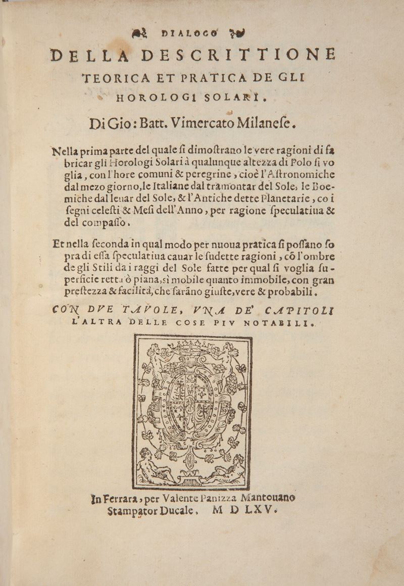 Vimercati Giovanni Battista - Dialogo della descrittione teorica et pratica de gli horologi solar...