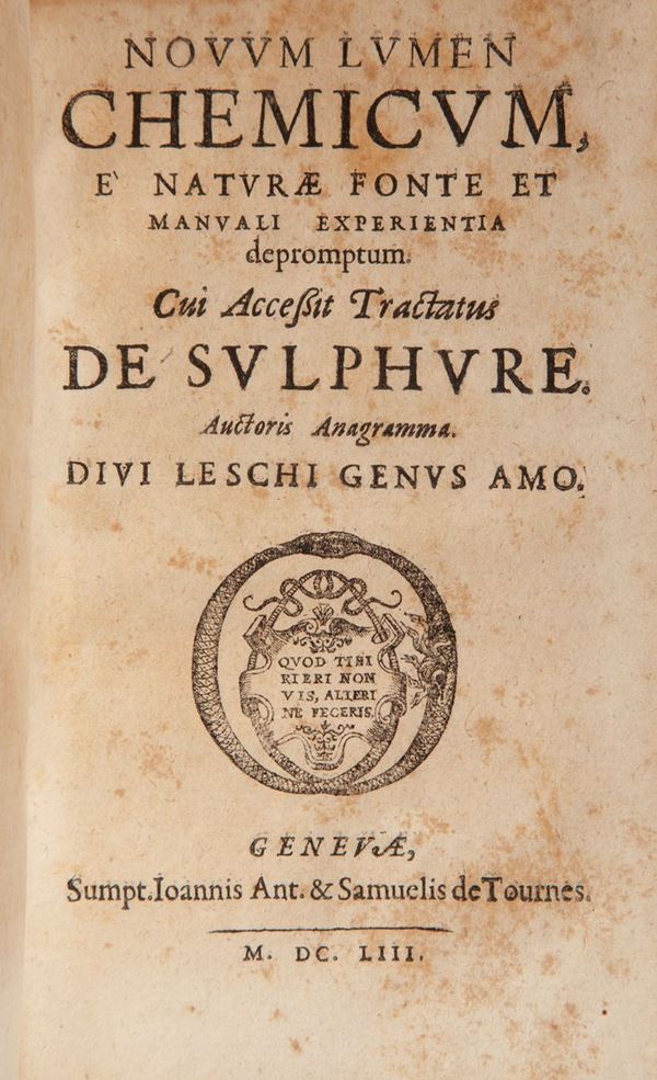 Nathan Albineus. Bibliotheca Chemica contracta ex delectu et emendatione  (Ioannis Ant.& Samuelis de Tournes, Ginevra 1653) - Asta Importanti Libri  Antichi - Casa d'Aste Arcadia