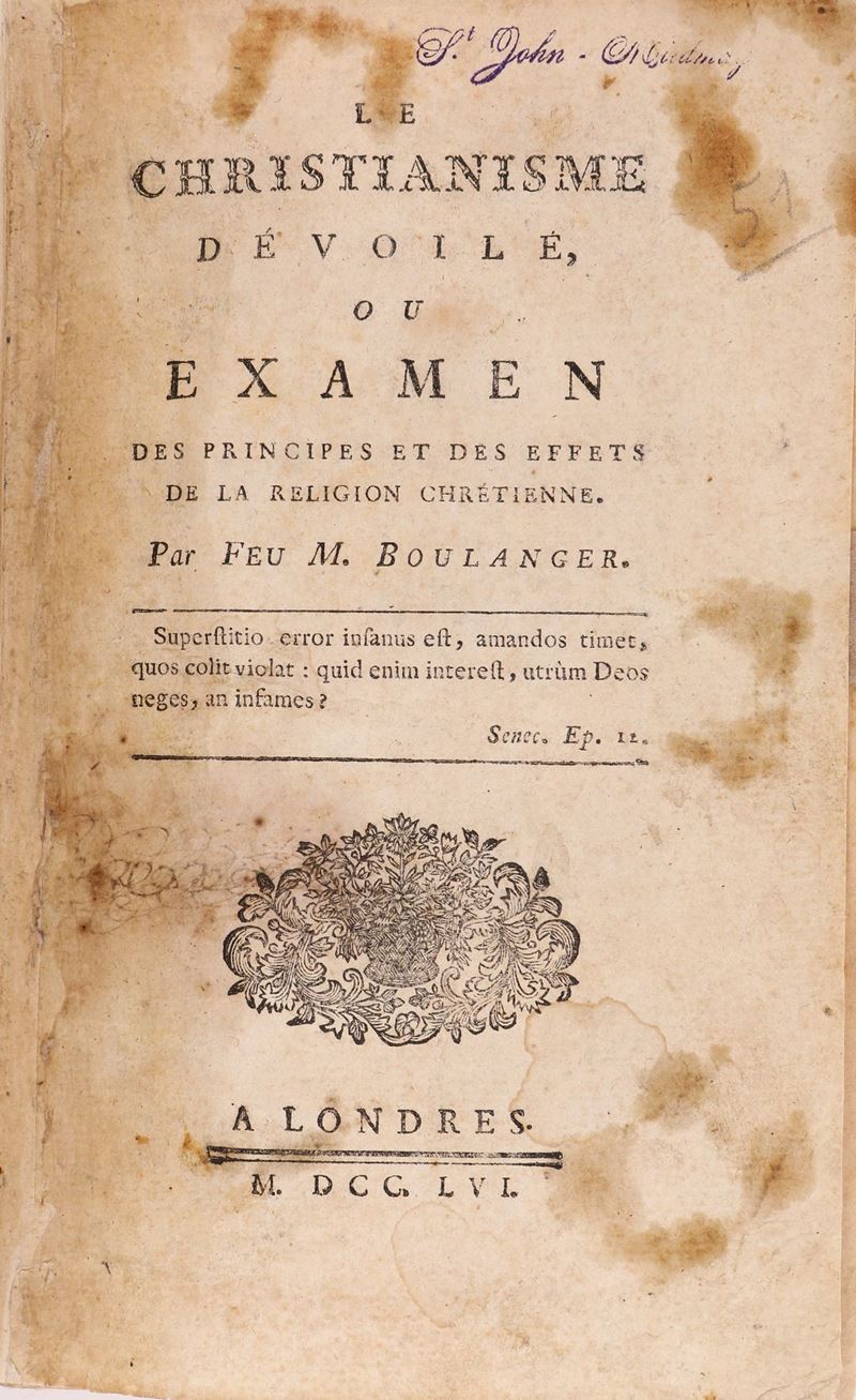 [paul Henri Dietrich Baron D'holbach] Nicolas Boulanger. le Christianisme Devoile, Ou Examen Des ...