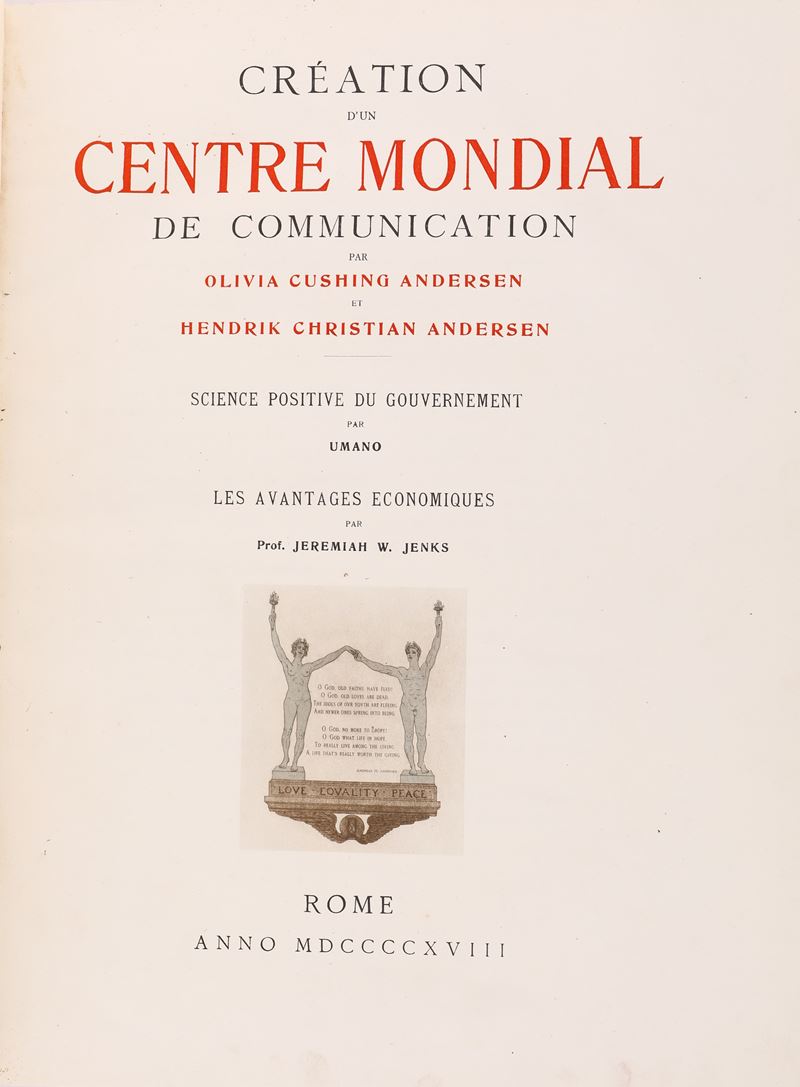 Hendrick Christian Andersen - Creation d'un Centre Mondial de Communication