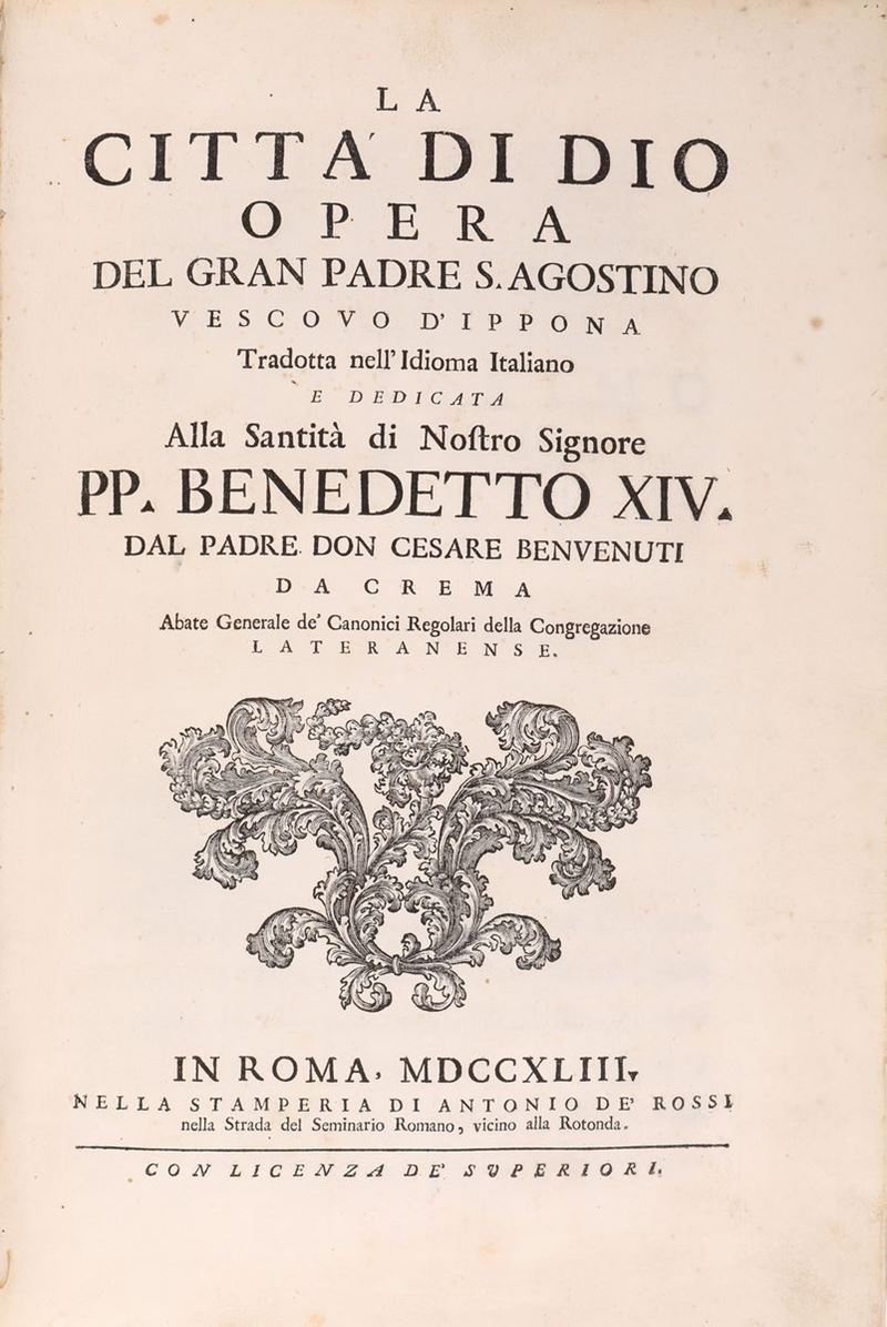 Agostino D'ippona. la Città di Dio Opera del Gran Padre S. Agostino Vescovo D'ippona Tradotta Nel...