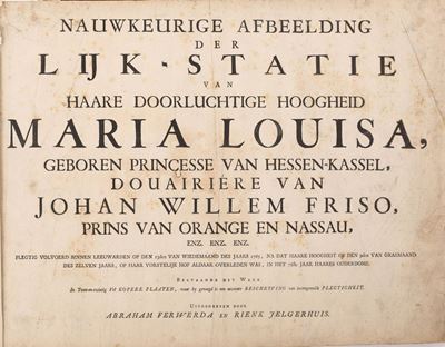 Nauwkeurige Afbeelding Der Lijk - Statie Van Haare Doorluchtige Hoogheid Maria Louisa