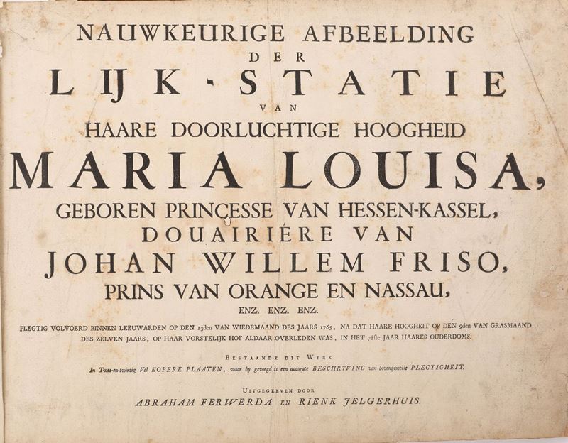 Nauwkeurige Afbeelding Der Lijk - Statie Van Haare Doorluchtige Hoogheid Maria Louisa