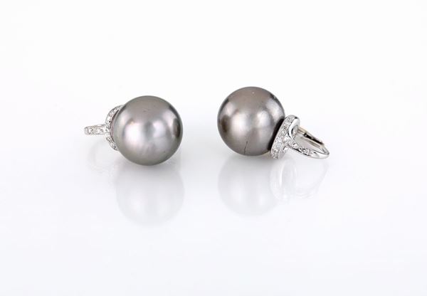 Orecchini in oro brillanti e perla Tahiti