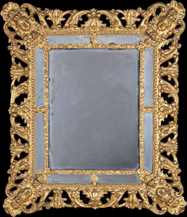 Specchiera in legno intagliato e dorato, Italia centrale, XVIII secolo