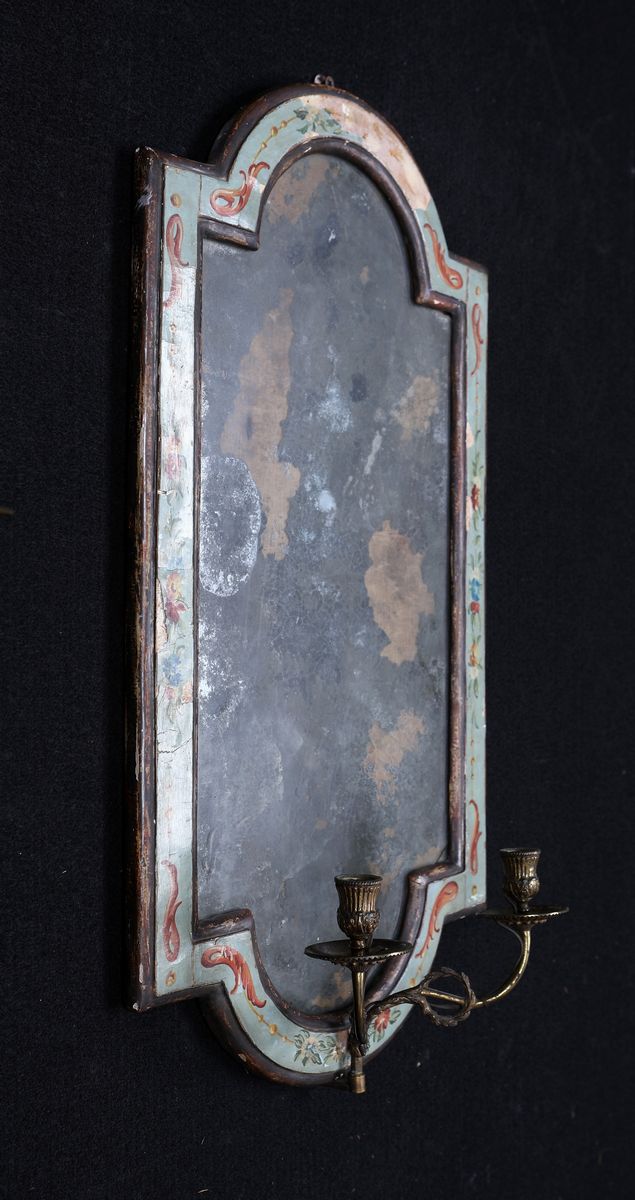 Coppia di Specchierine in Legno Laccato Azzurro, Marche, Inizi del XIX Secolo