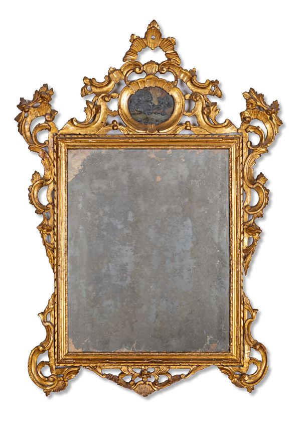 Specchiera in legno intagliato e dorato, Veneto, XVIII secolo