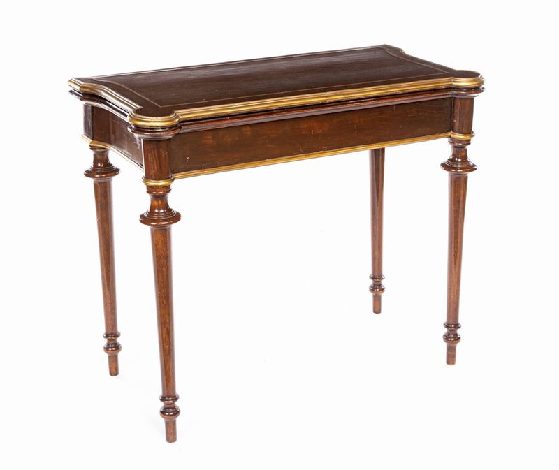 Tavolino da Gioco in Mogano con Finiture in Bronzo Dorato, Francia, XIX Secolo