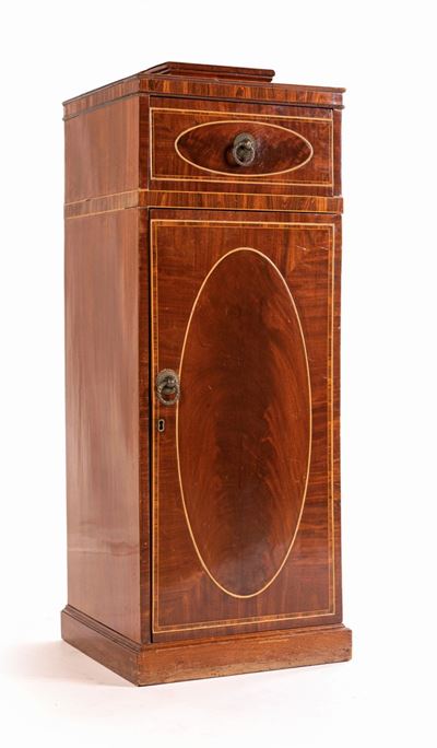 Mobile a Colonna in Mogano con Filettature in Legno Chiaro, Inghilterra, XIX Secolo