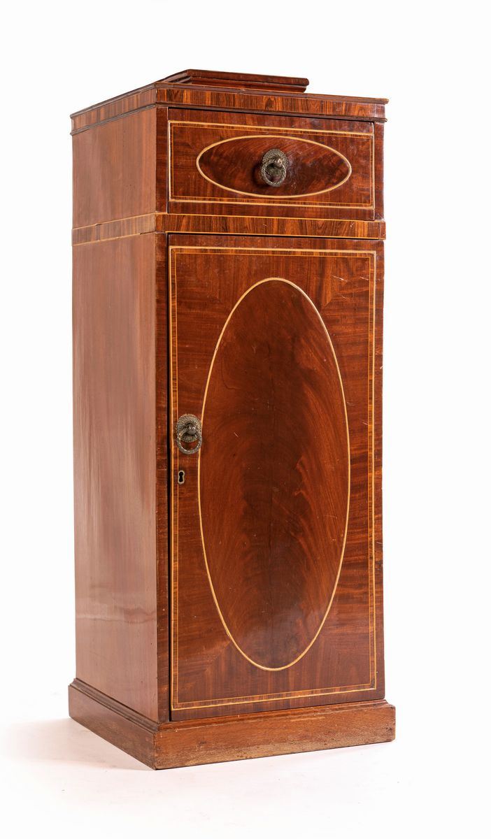 Mobile a Colonna in Mogano con Filettature in Legno Chiaro, Inghilterra, XIX Secolo