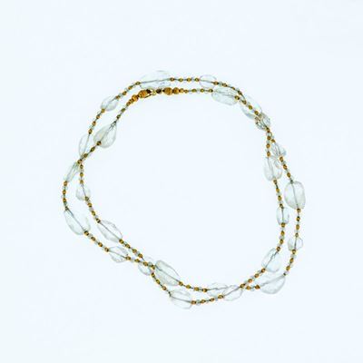 Collana in Aquamarine Chiare con Palline di Argento Dorato