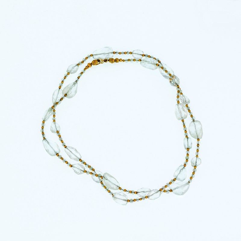 Collana in Aquamarine Chiare con Palline di Argento Dorato