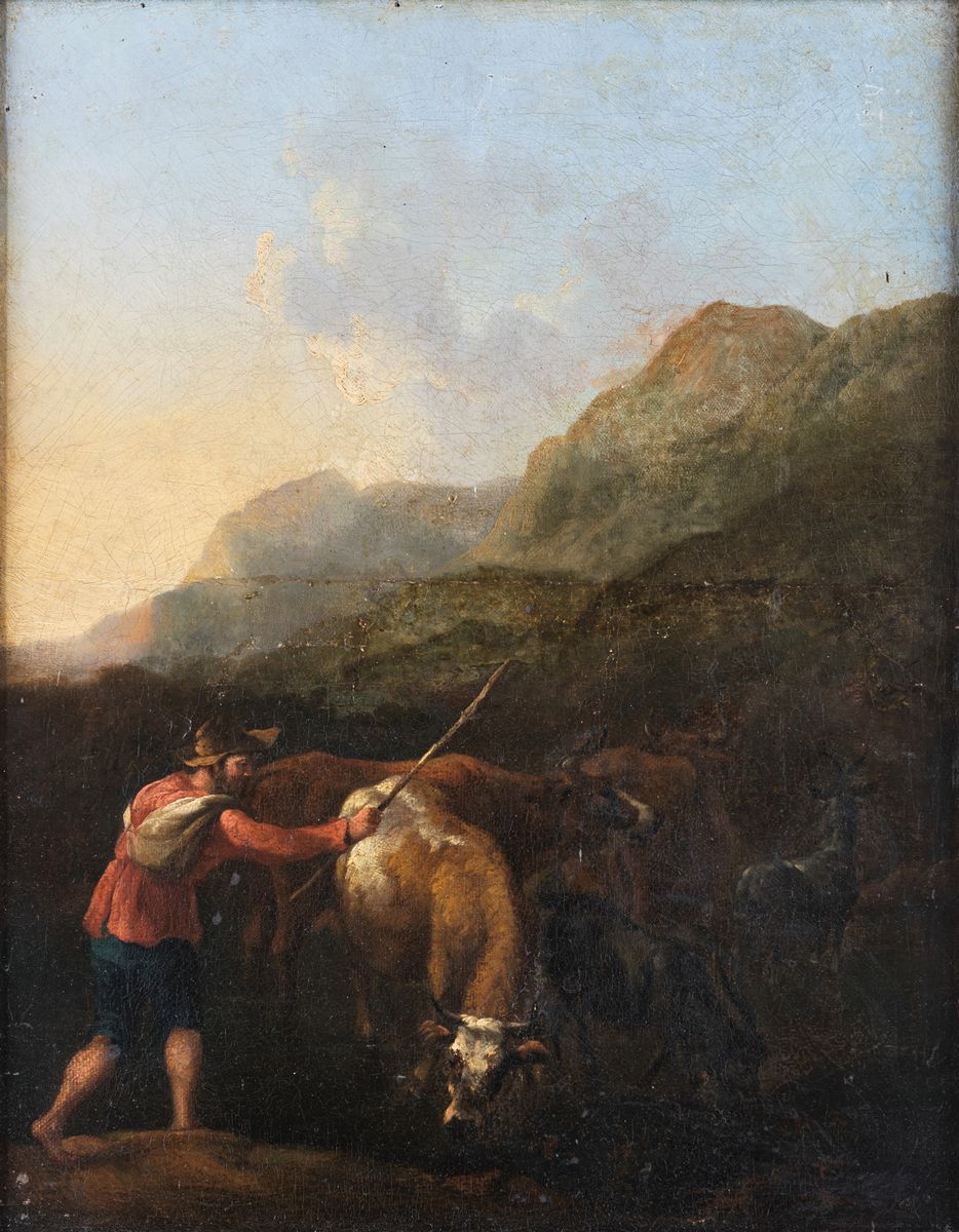 Pittore del XVIII Secolo - Paesaggio Montano con Pastore