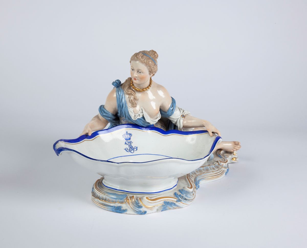 Coppia di Grandi Saliere da Tavola in Porcellana Policroma, Meissen, XIX Secolo