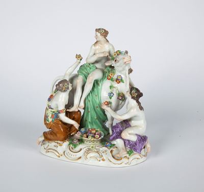 Gruppo in Porcellana Policroma, Meissen, Modello di Johann Joachim Kaendler, Seconda Metà del XIX...