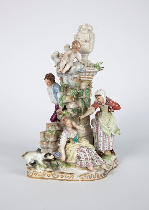 Gruppo in porcellana policroma, Meissen, seconda metà del XIX secolo