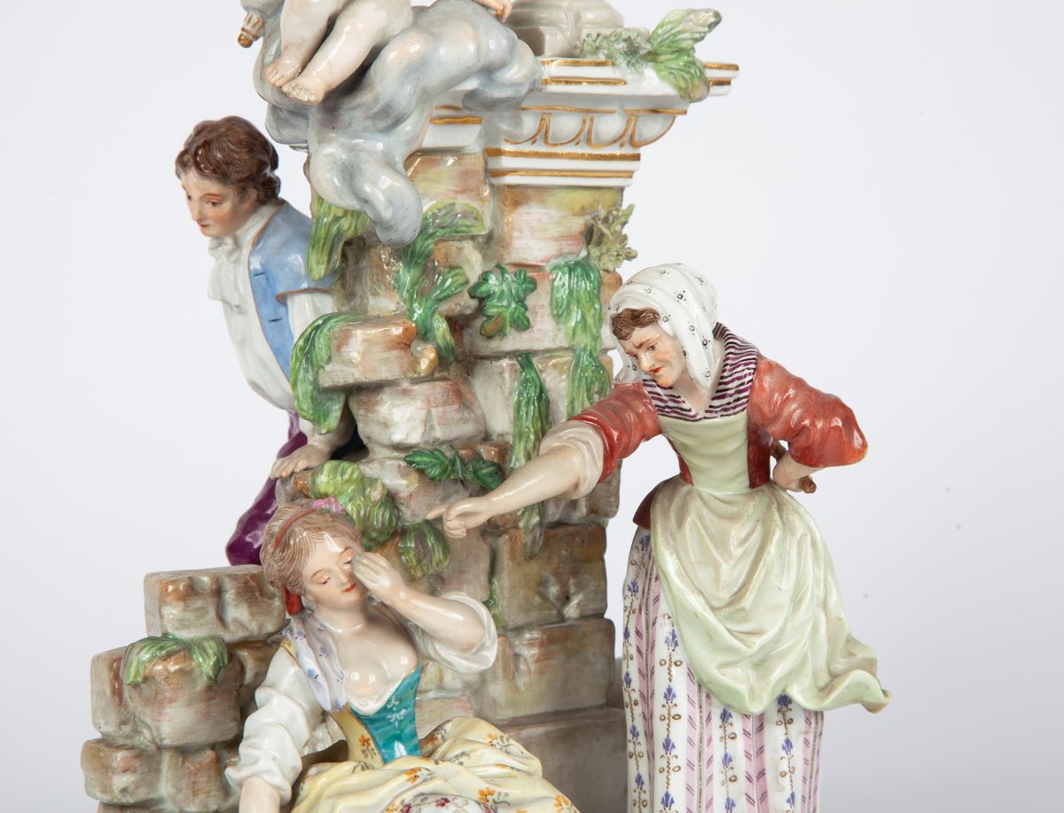 Gruppo in Porcellana Policroma, Meissen, Seconda Metà del XIX Secolo