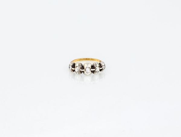 ANELLO IN ARGENTO CON DIAMANTI GREZZI E GAMBO IN ORO