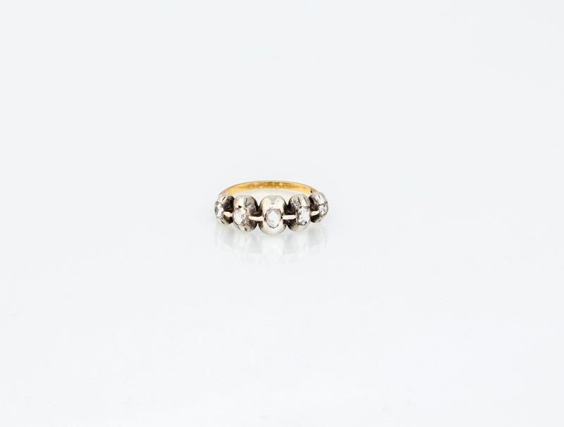 Anello in Argento con Diamanti Grezzi e Gambo in Oro