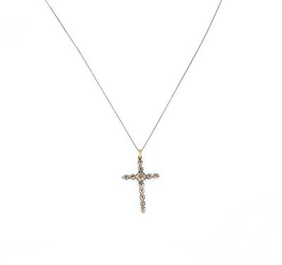 Croce in Argento con Rose di Diamante e Catena