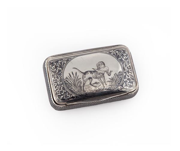 Portasigarette in argento 900 niellato, Vienna, 1872 - 1922, argentiere G.C.