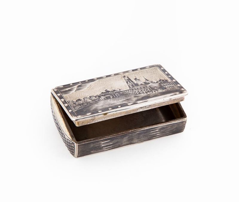 Tabacchiera Rettangolare in Argento 875/1000 Niellato, Mosca (?), Metà del XIX Secolo