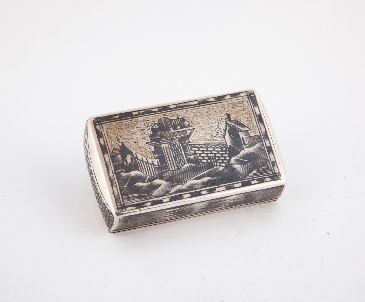 Tabacchiera Rettangolare in Argento 875/1000 Niellato, Mosca (?), Metà del XIX Secolo