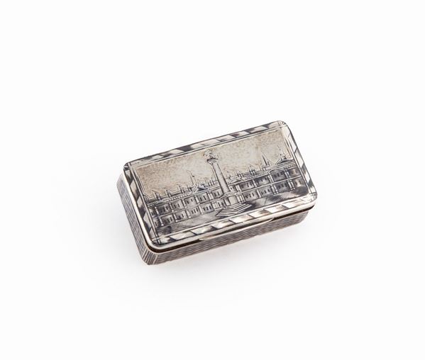 Tabacchiera rettangolare in argento 875/1000 niellato, Mosca 1841, argentiere non identificato