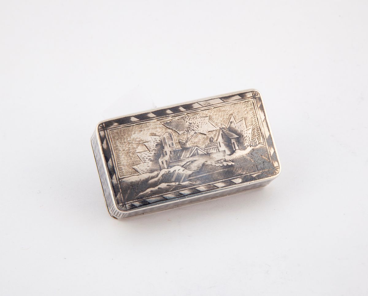 Tabacchiera Rettangolare in Argento 875/1000 Niellato, Mosca 1841, Argentiere Non Identificato