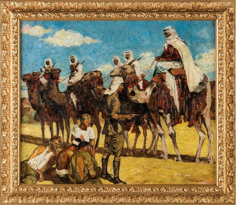 Giuseppe Amisani - Incontro nel Deserto tra Soldati e Beduini