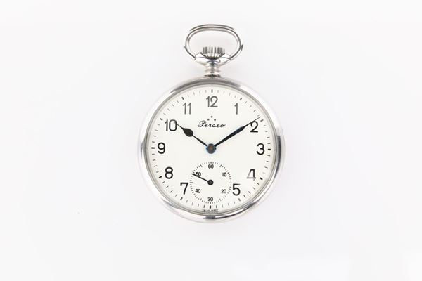 Perseo - Orologio da tasca remontoir da ferroviere in metallo cromato delle Ferrovie dello Stato