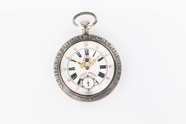 Wille Freres. Orologio da tasca remontoir da ferroviere in metallo delle Ferrovie belghe