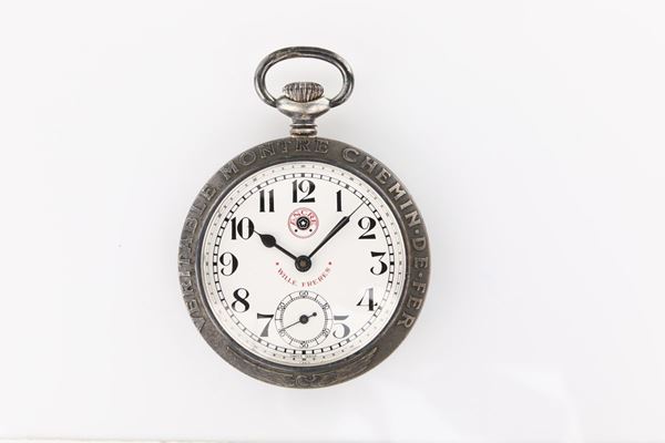 Wille Freres. Orologio da tasca remontoir da ferroviere in metallo delle Ferrovie belghe