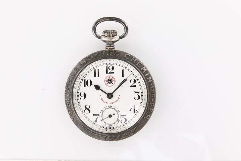 Wille Freres. Orologio da Tasca Remontoir da Ferroviere in Metallo delle Ferrovie Belghe