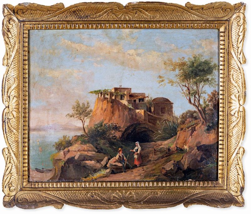 Pittore del XIX Secolo - Paesaggio con Figure