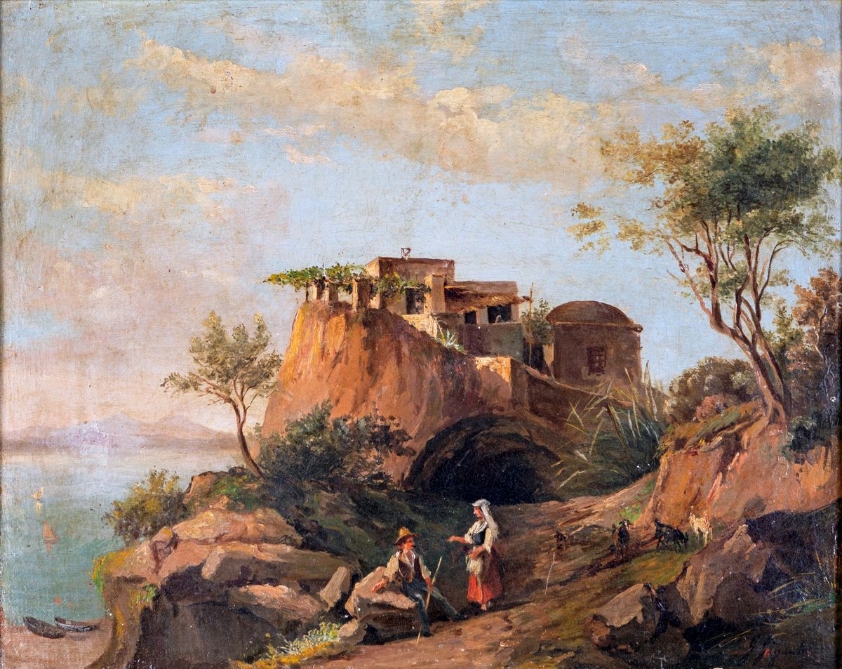 Pittore del XIX Secolo - Paesaggio con Figure