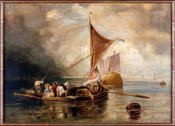 Anonimo del XIX secolo - Marina con imbarcazioni