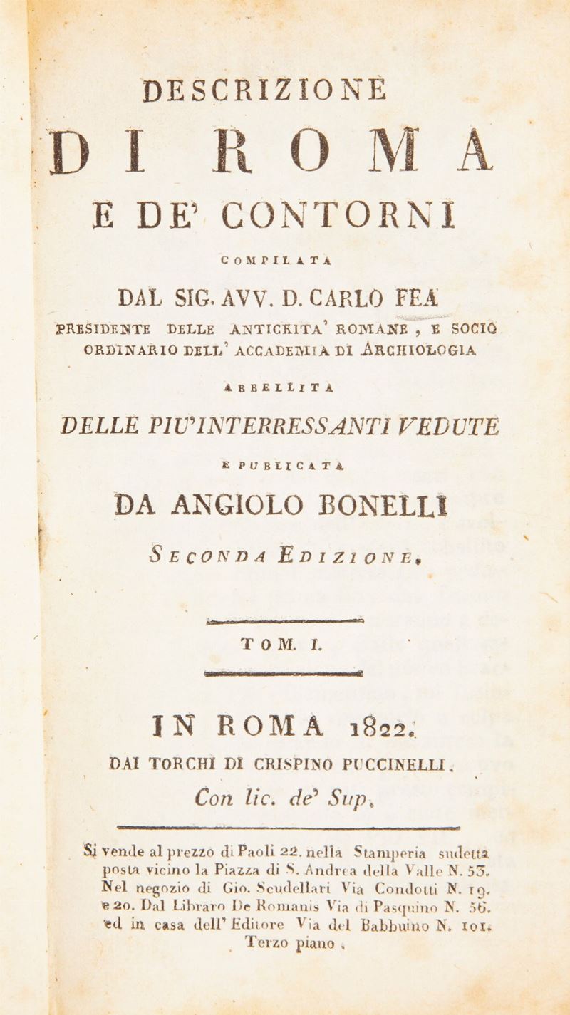Carlo Fea - Descrizione di Roma e De' Contorni Abbellita delle Più Interessanti Vedute e Pubblica...