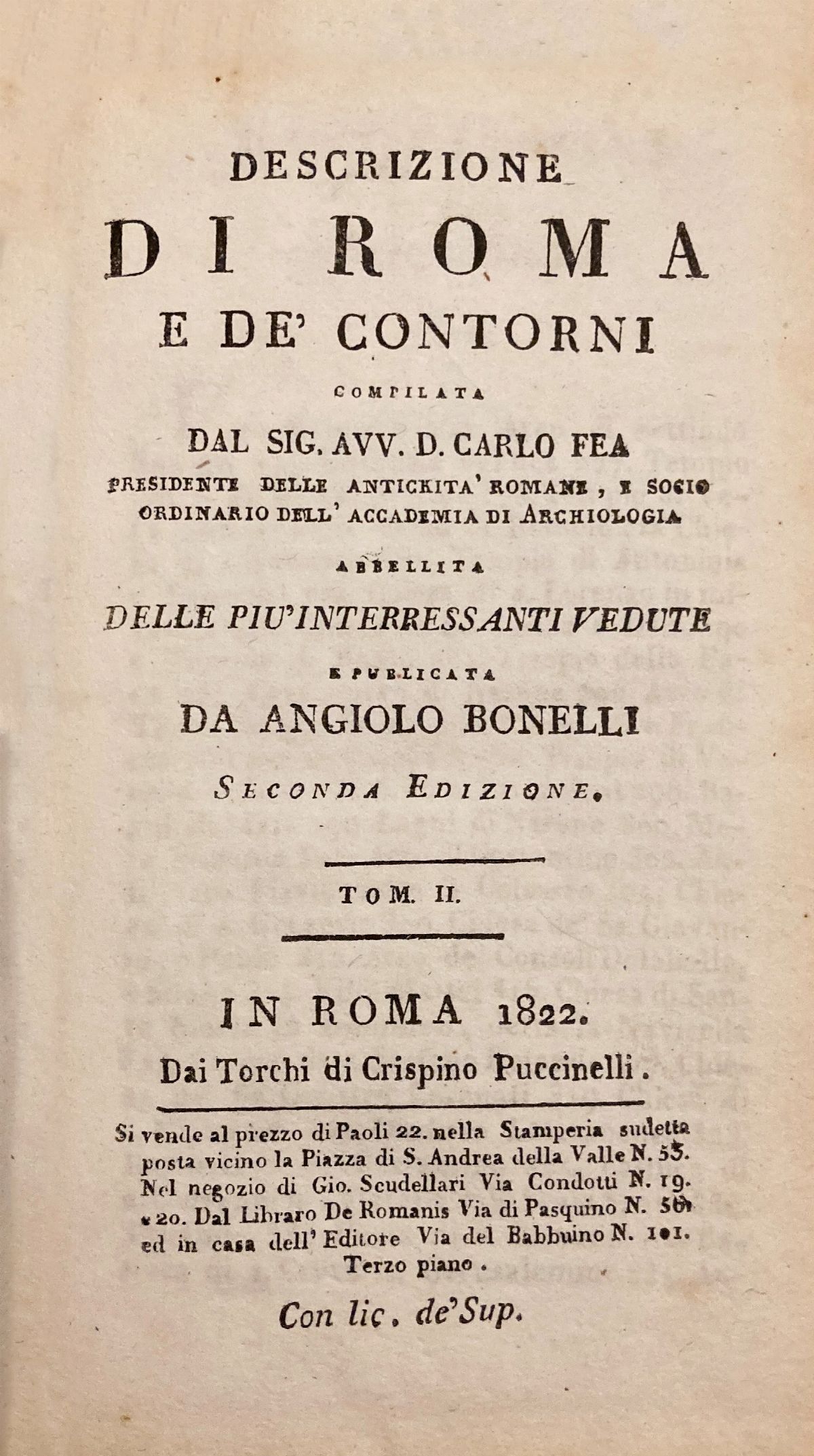 Carlo Fea - Descrizione di Roma e De' Contorni Abbellita delle Più Interessanti Vedute e Pubblica...