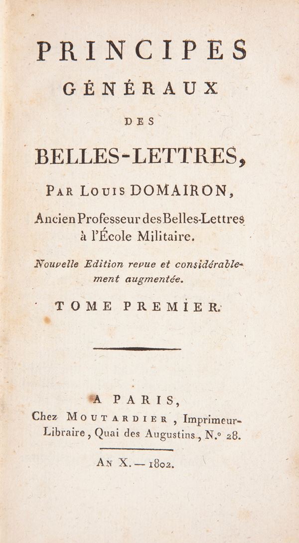 Louis Domairon - Principes generaux des belles lettres. Volumi I-II-III