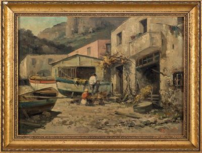 Rimessa di Barche con Pescatori