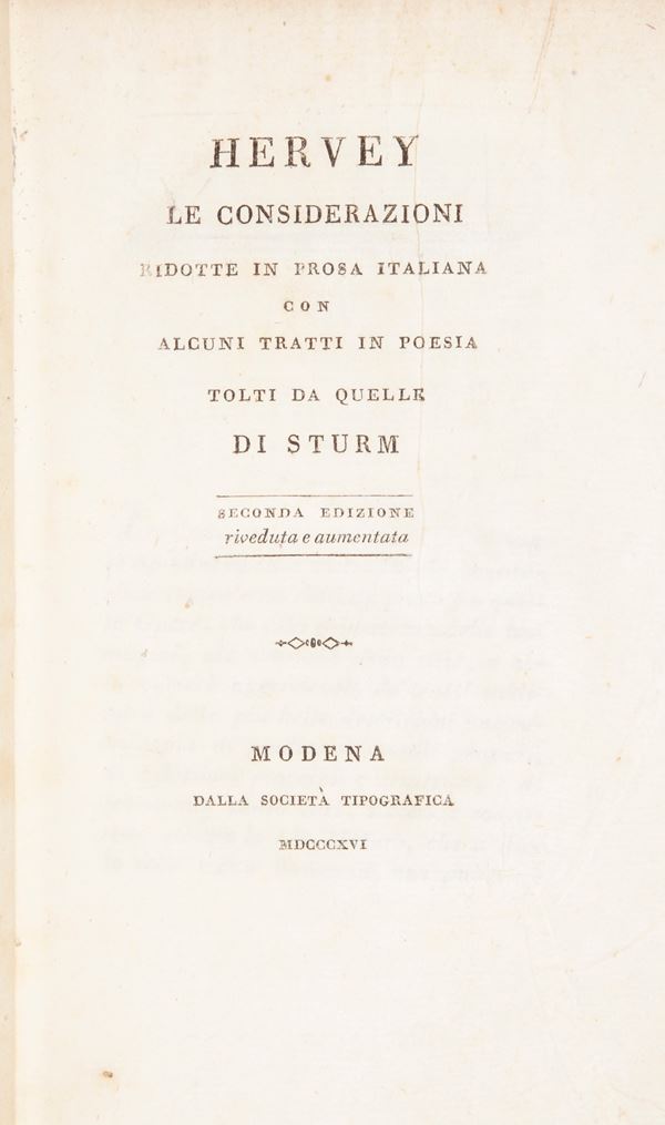 Christoph Christian Sturm - Hervey. Le considerazioni. Ridotte in prosa italiana con alcuni tratti in poesia tolti da quelle di Sturm. Seconda edizione.