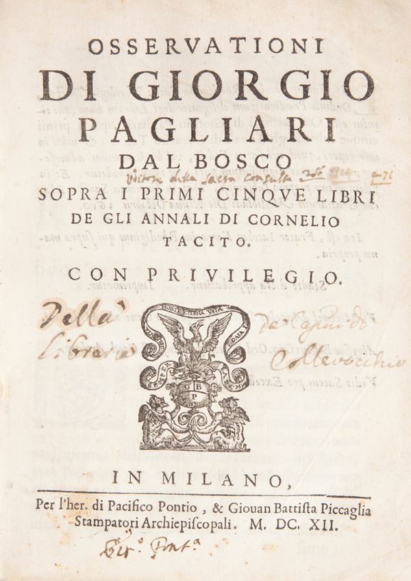 Giorgio Pagliari dal Bosco - Osservationi sopra i primi cinque libri de gli annali di Cornelio Tacito