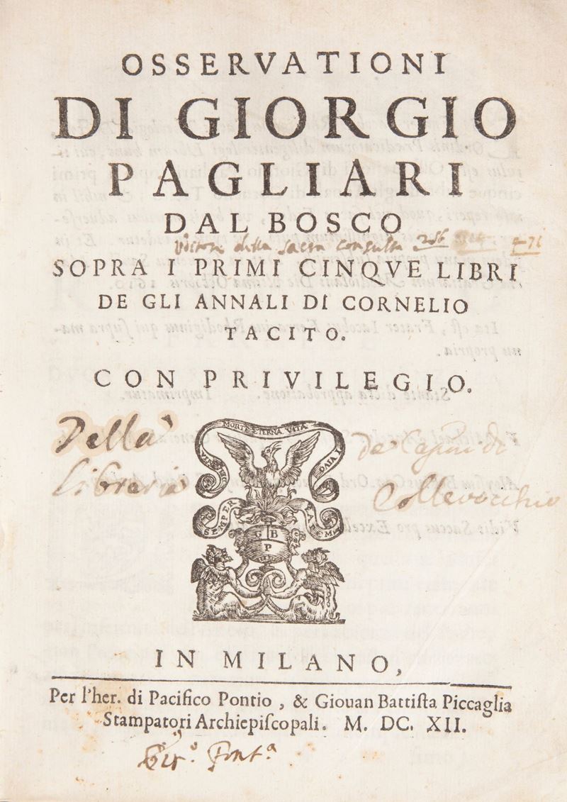 Giorgio Pagliari dal Bosco - Osservationi Sopra i Primi Cinque Libri De gli Annali di Cornelio Ta...