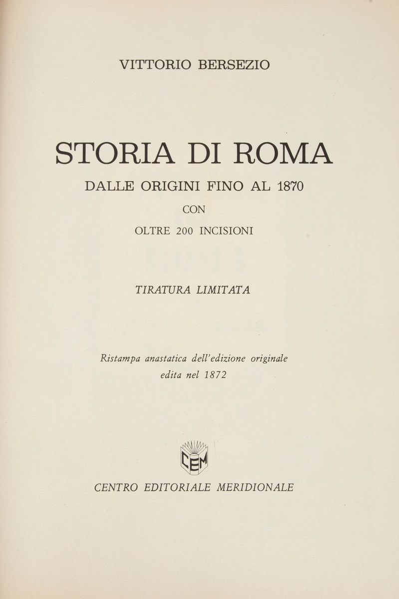 Vittorio Bersezio. Storia di Roma dalle Origini Fino 1870