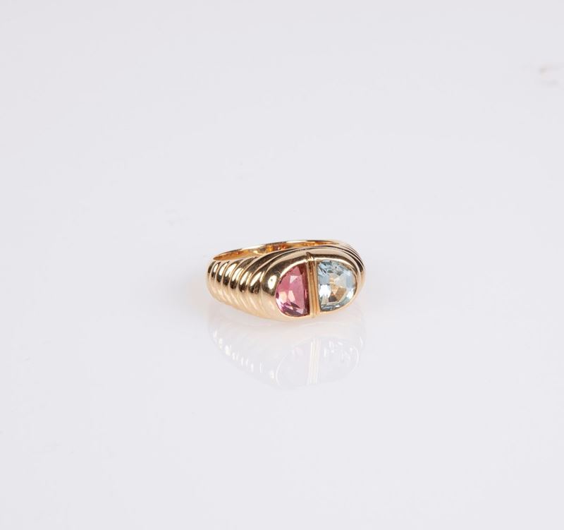 Anello in Oro, Acquamarina e Tormalina